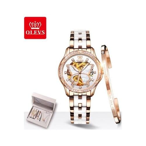 Lady Automatic Hollow Design Mechanical Wristwatch Fashion Ladies Elegant Watch OLEVS 6622 Waterproof Simple Women Clock