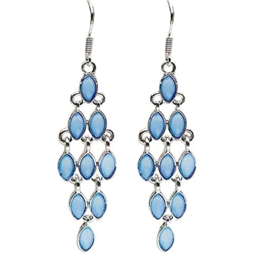 Cat Eye Moonstone Long Dangle Women Hook Earrings Party Jewelry