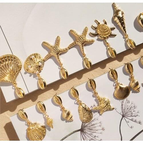 New Boho Cowrie Shell Earrings Women Gold Geometric asymmetry Starfish Conch Statement Earring Brincos 2020 Fashion Jewelry