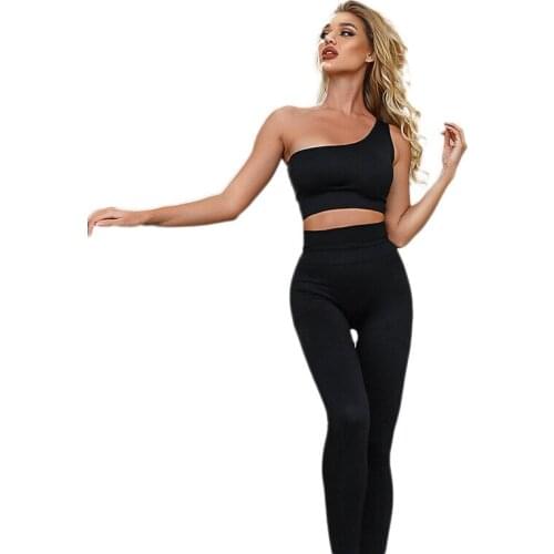 Outdoor Fitness Running Cycling Seamless Yoga Suit Sexy Push up Diagonal Shoulder Bra Womens Sports