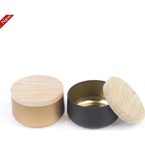 1pc Empty Storage Box Gift Storage Box Organize Candle Jars Candle Box Tinplate Can Wood Grain Lids Cosmetic Pot Containers Tins