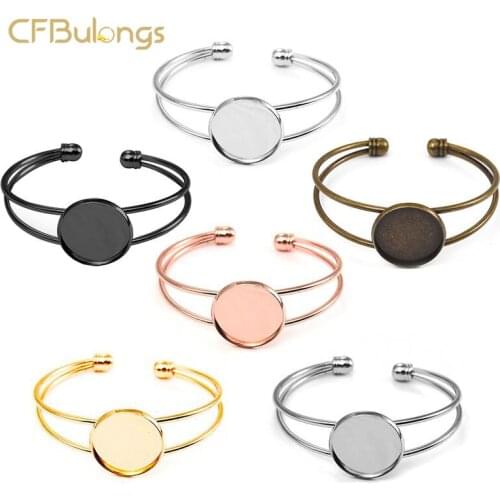 1 PCS 18 20 25mm Adjustable Blank Bracelet Round Base Brass Cameo Bracelet Embossed Tray Frame For Making DIY Jewelry