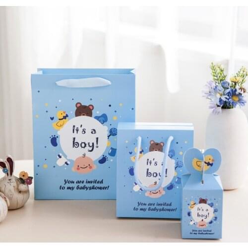 20pcs Baby Shower Boy Girl Candy Box Large Gift Box Paper Bags with Handles Kids Birthday Party Favor Boxes of Chocolates