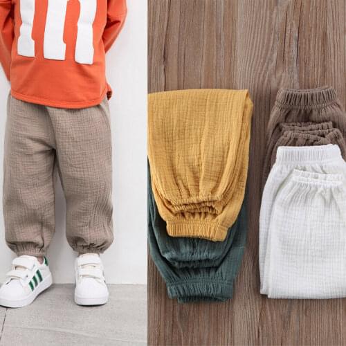 2019 Emmabbay Toddler Kids Baby Boy Girl Wrinkle Cotton Linen Bloomers Pants Solid Soft Loose Long Trousers Casual Pants