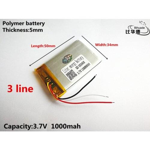 3 line Good Qulity 3.7V,1000mAH,503450 Polymer lithium ion / Li-ion battery for TOY,POWER BANK,GPS,mp3,mp4
