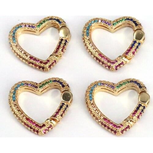 5Pcs, Square / Heart Clasp Spring Open Findings, Rainbow CZ Buckle Spring Snap Belt Clip Carabiner Hook,Snap Key Chain Lock