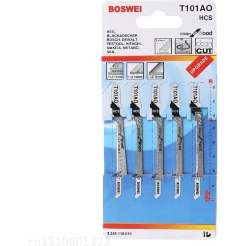 5 Pcs T101AO HCS T-Shank Jigsaw Blades Curve Cutting Tool Kits For Wood Plastic