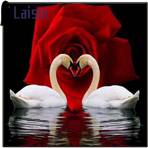 Diamond Mosaic Swan Full Square Round Diamond Painting Rose Cross Stitch Embroidery Animal Handmade Hobby Wedding room decor