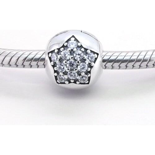 Authentic S925 Bead Charm Crystal Star Clip Lock Stopper Bead for Women Bracelet Bangle DIY Jewelry