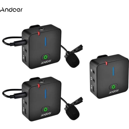 MX5 2.4G Wireless Recording Microphone System(1 Reveiver+2 Transmitters) Built-in Rechargeable Battery for Interview Live Stream