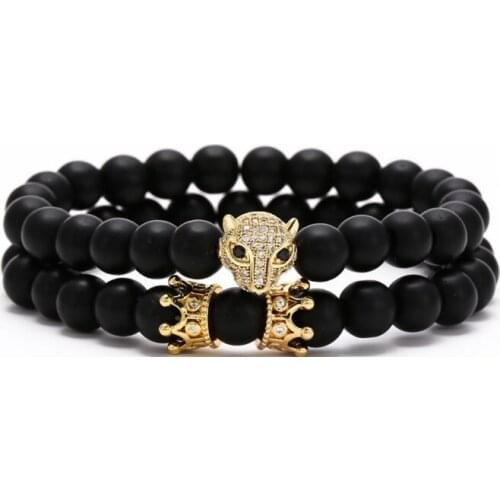 8mm 2PCS/Lot tdf1 gold silver Copper cz zircon cubic zirconia elastic adjusted Frosted agate Onyx leopard Bracelet Bangles