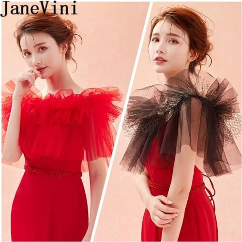 JaneVini Black Net Tulle Women Boleros 2019 Sexy Red Bridal Capes for Wedding Dress Shoulder Cover Wedding Wraps Shawl Shrug Top
