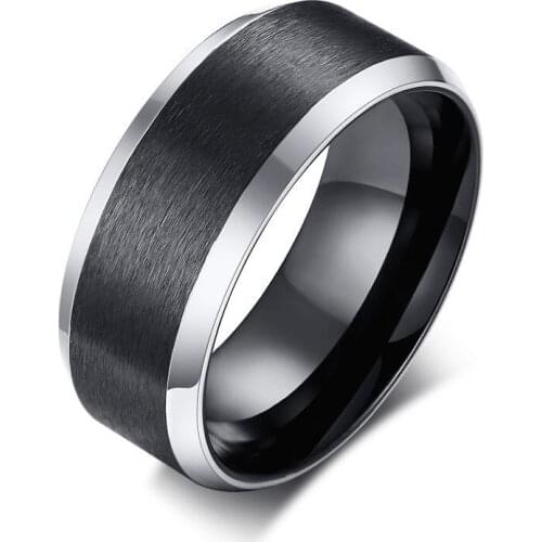Black Mens Wedding Rings Classic 8MM Stainless Steel anel masculino Matte Finished