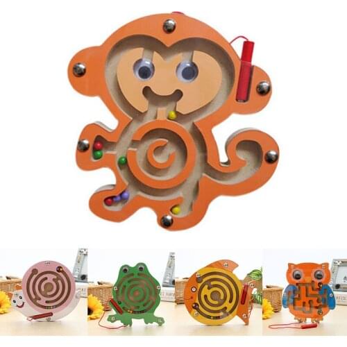 Children Magnetic Maze Toy Wooden Intellectual Jigsaw Board Parent-Kids Puzzle Game Cartoon Animal Pattern Early Educational Toy