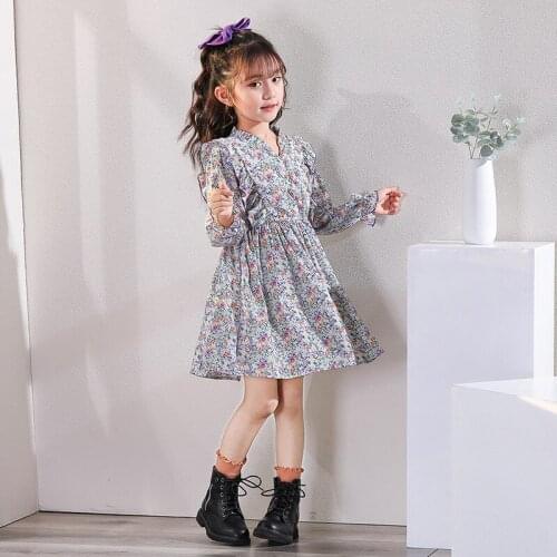 Childrens Floral Dress 2021 Autumn New Girls Skirt Girl Baby Princess Dress Korean Platycodon Flower Childrens Clothing