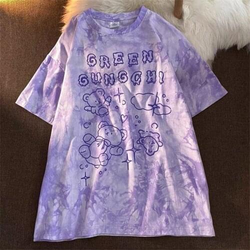 100% Cotton Purple Tie Dyed Tshirt Streetwear Oversize O-Neck Harajuku Short Sleeves Tops Tee Japanese Funny Hip Hop Tshirts