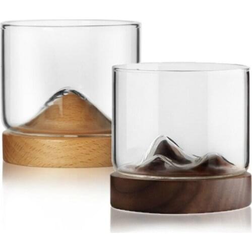 Creative Whisky Glass With Woodiness Holder Japanese Style Rum Liquor Beer Wineglass Personality Mountain Design Tasting Vaso