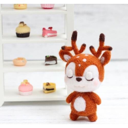 Sika Deer Animal Doll Wool Felt Craft DIY Non Finished Poked Set Handcraft Kit For Needle Material Bag Pack