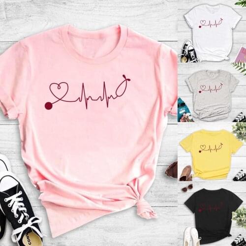 Summer fashion T-shirt fun top womens short sleeve ECG printed T-shirt camisetas de mujer top mujer t shirt women