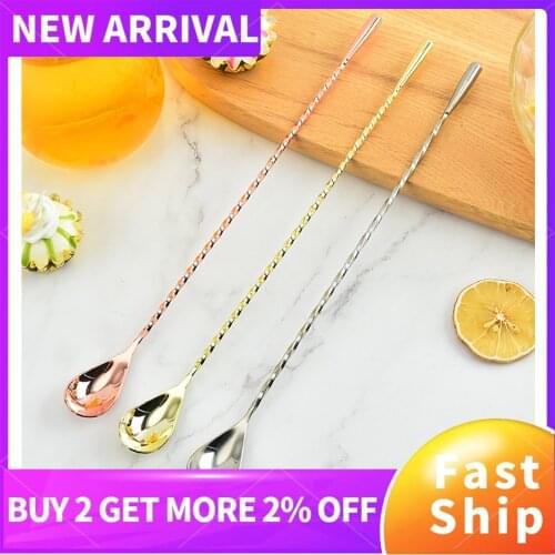 30cm Stir Spoon Stainless Steel Mixing Cocktail Spoon Spiral Pattern Bartender Tools Bar Teadrop Spoon 30/40cm Bar Tool Spoon