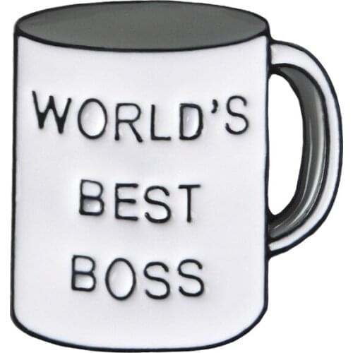 Worlds Best Boss Mug Brooch Office Coffee Cup Enamel Pin Daily Supplies Pins Badge for Women Men Boss Gift Lapel Pin Jewelry