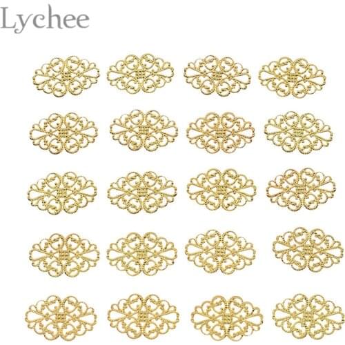 Lychee Life 20pcs Metal Filigree Flower Slices Gold Color Silver Color Bronze Color Scrapbooking Embellishments DIY Album