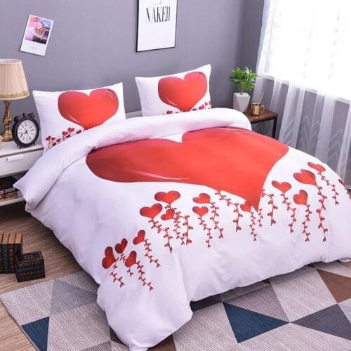 Room Decor Home Bedding Set 2/3pcs Red Heart Printing Queen King Size Pillowcase Duvet Cover Sets Bedclothes Valentines Day