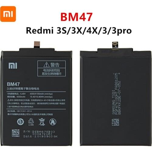 Xiao mi 100% Orginal BM47 4100mAh Battery For Xiaomi Redmi 3S 3X Redmi 4X Redmi 3 / 3pro BM47 Phone Replacement Batteries