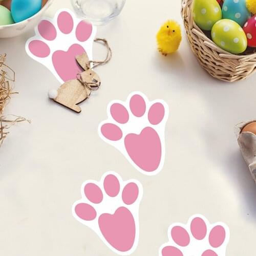 27 PCS Easter Sticker with 3 Sizes Bunny Foot Print Paster Pink Rabbit Glass Sticker Decor for Festival Window Floor J2Y