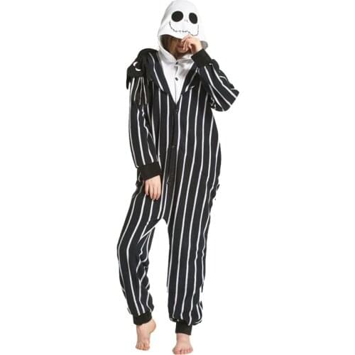 Jack Skull Kigurumi Skeleton Animal Pajamas Cartoon Onesie For Adults Sleepwear For Halloween One-piece Jumpsuit Cosplay Costume