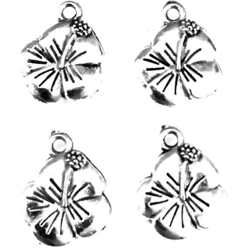 30pcs Flowers charms pendant 16x13mm antique silver ornament accessories jewelry making DIY base material