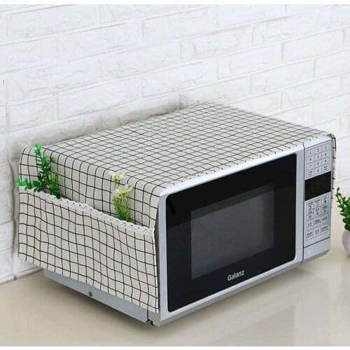 Simple Linen Fashion Microwave Oven Dustproof Cover With Pockets Cloth Microwaves Protector Covers Cubiertas Protectoras