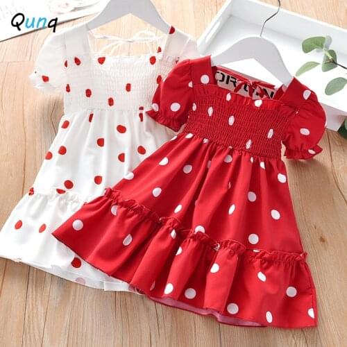 Qunq Girls Dress Summer Dot Kids Dresses for Girl 2 3 4 5 6 7 Year Girl 2021 New Chiffon Sweet Toddler Children Princess Costume