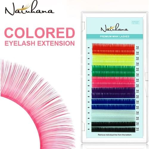 NATUHANA 16lines Mix Color Eyelash Extension Individual Mink Fake Rainbow Colored Eyelashes Natural Soft Colorful False Lashes