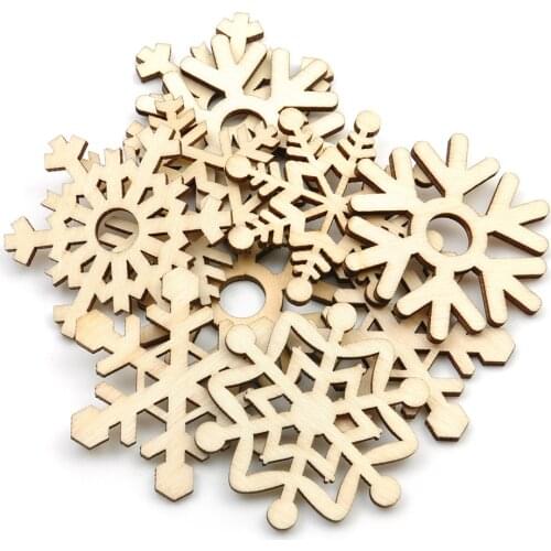 Natural wooden snowflake slice laser cutting Christmas decoration Christmas tree pendant children DIY handmade house decorations