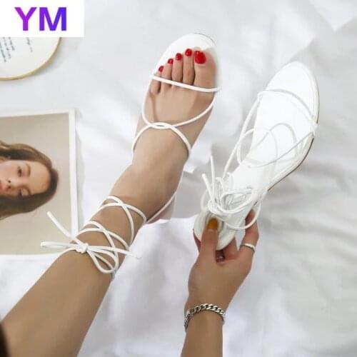 Ins Hot Shoe Lace Up Thin High Heels Casual Gladiator Sandals Summer Shoes Women Cross-strap Solid Sandalias De Tacon 2021