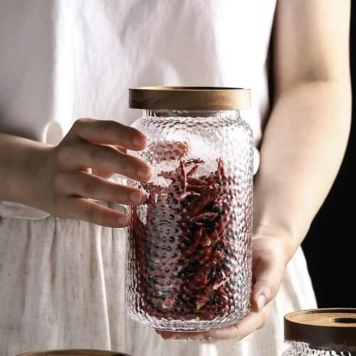 Food Storage Glass Jars Creativity Kitchen Grain Dried Fruit Food Storage Container Coffee Beans Sealed Boxes with Wooden Cover