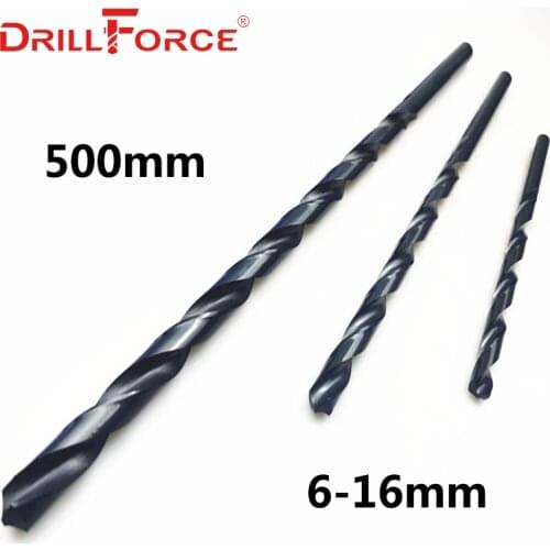 Drillforce Tools 6mm-16mmx500mm OAL HSS M2 Black Oxide Long Twist Drill Bits For Metalworking Alloy Steel & Cast Iron
