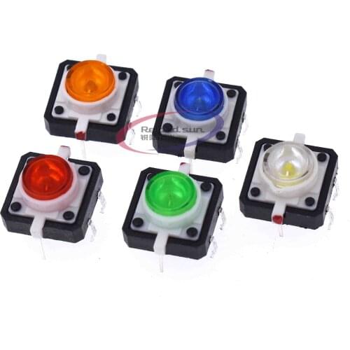 5PCS 1 set 12X12X7.3 Tactile Push Button Switch Momentary Tact LED 5 Color 12X12X7.3mm 12*12*7.3mm