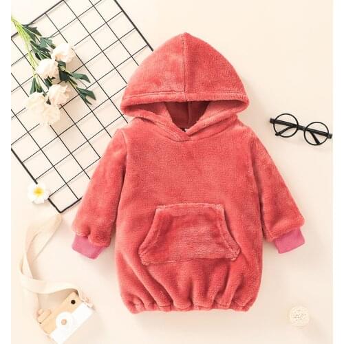 FOCUSNORM 0-24M Autumn Winter Baby Girls Hoodies Tops Solid Fleece Long Sleeve Pullover Pocket Outwear