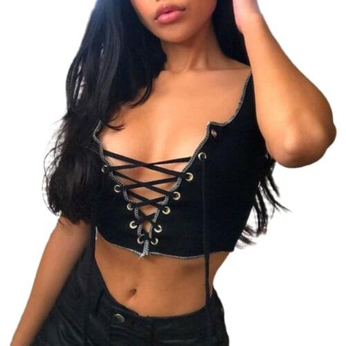 Cross Bandage Tank Tops Slim Fit Copped T-shirts Lady Girls Block Crop Top Summer Casual Party Club Clothes