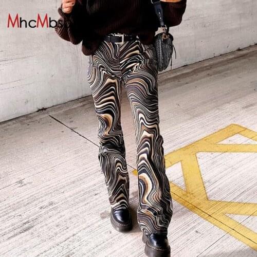 High Waist Streetwear Loose Pants Brown Tie Dye Wave Printed Vintage 2021 Y2K Fashion Outfits Club Bottoms Wide Legs Trousers