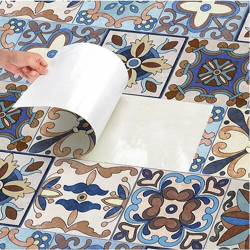 Vintage Wall Stickers Wallpaper For Kitchen Bathroom Retro PVC Waterproof Self Adhesive Tiles Stickers Cabinet Contact Paper