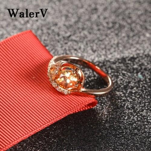 WalerV For Women Girl Custom Fashion Jewelry Ring Charm Circular Shape Champagne Color Gold Color Zircon The Best Wedding Rings