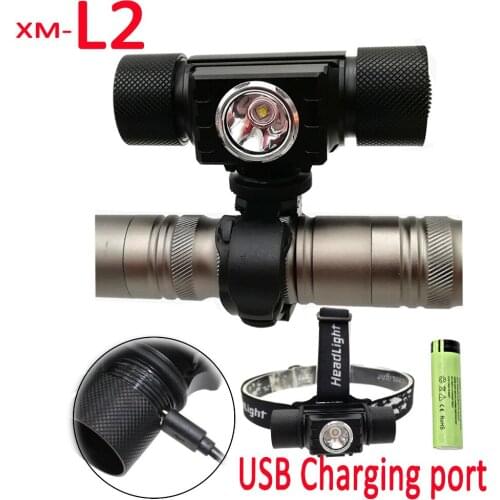 XM-L2 LED Head Lamp Front Bike Lamp Bicycle Light 4 Modes Flashlight USB Rechargerable Head Light Cycling Riding Lamps+ 18650