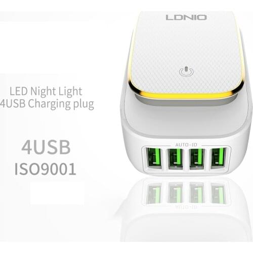 4 Ports 4.4A (Max) 22W USB Charger Adapter EU LED Lamp Auto-ID Portable Phone Travel Charger For IPhone Samsung