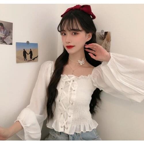 Women Blouse Square Collar Puff Sleeve Summer Jacket Blusas Ropa De Mujer