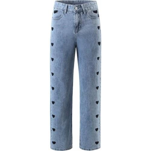 2021 Womens Fashion Jeans Embroidery Design High Waist Jeans For Girls Denim Pants Trousers For Female Streetwear