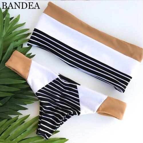 BANDEA 2019 New Sexy Bikini Bandeau Swimsuit Women Patchwork Swimwear Low Wasit Bikini Set Thong Swimming Suit Biquini Beach