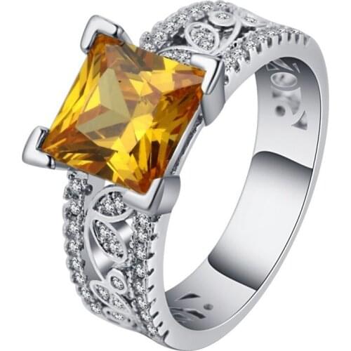 YaYI Jewelry Top Quality Princess Cut AAA+ Yellow Cubic Zirconia Silver Color Engagement wedding Heart Rings Party Rings Gifts